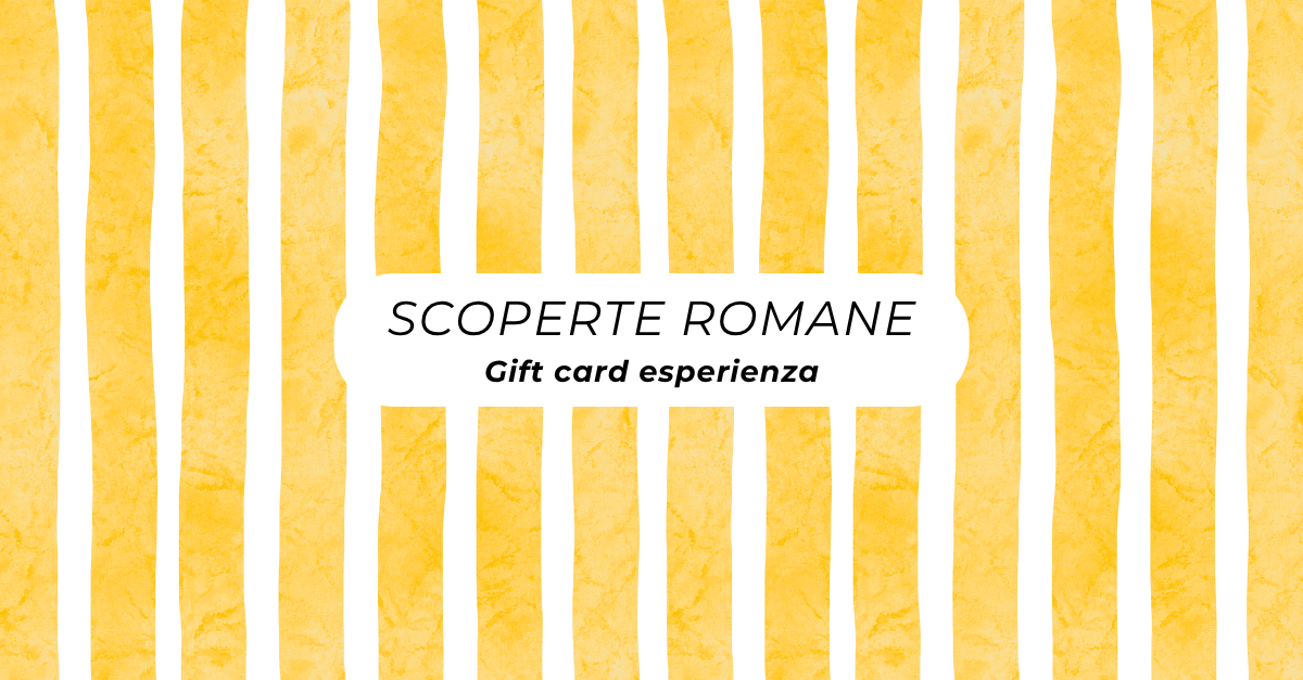 Gift card Scoperte Romane: strisce verticali gialle e bianche con la scritta Gorgeous